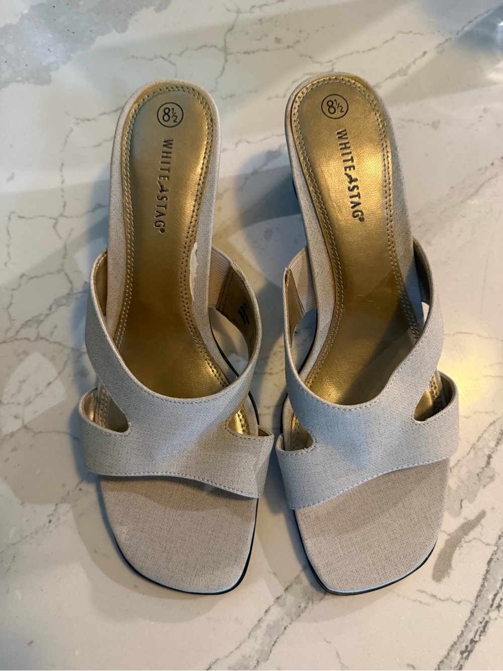 Beige Block Heel Sandals